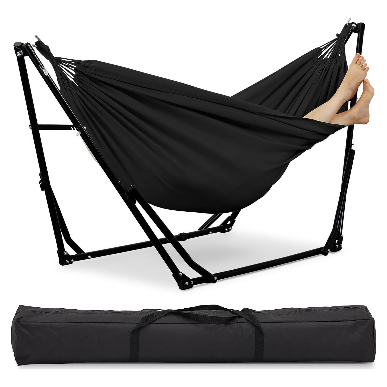 Hamaca 2 en 1 OVA STL KUY con Soporte Ajustable 217 kg Negro