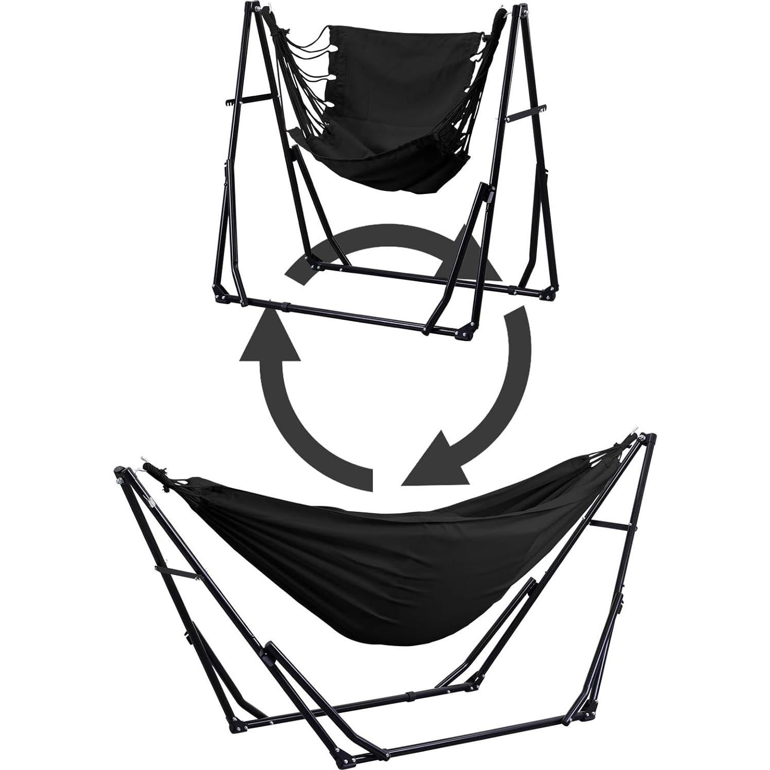 Hamaca 2 en 1 OVA STL KUY con Soporte Ajustable 217 kg Negro