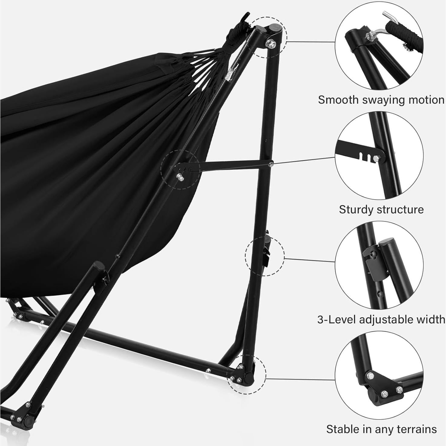 Hamaca 2 en 1 OVA STL KUY con Soporte Ajustable 217 kg Negro