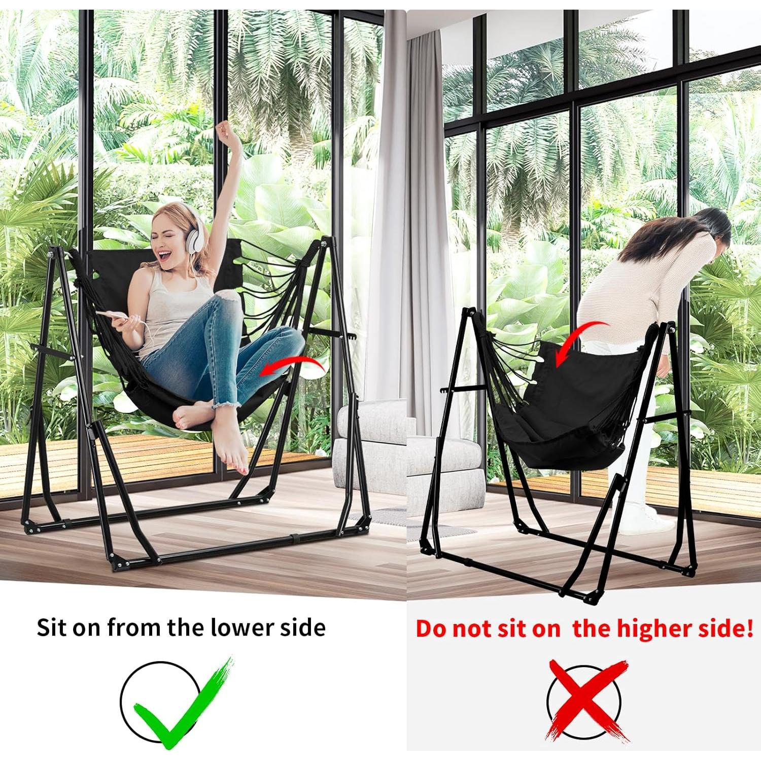 Hamaca 2 en 1 OVA STL KUY con Soporte Ajustable 217 kg Negro