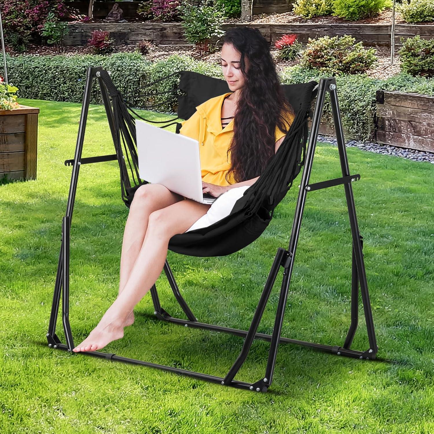 Hamaca 2 en 1 OVA STL KUY con Soporte Ajustable 217 kg Negro