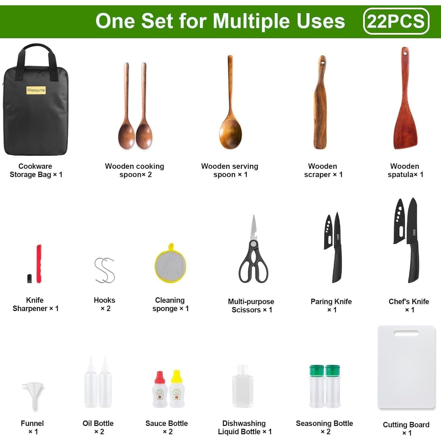 Juego de Utensilios de Cocina para Camping Wesqunie 22 Piezas