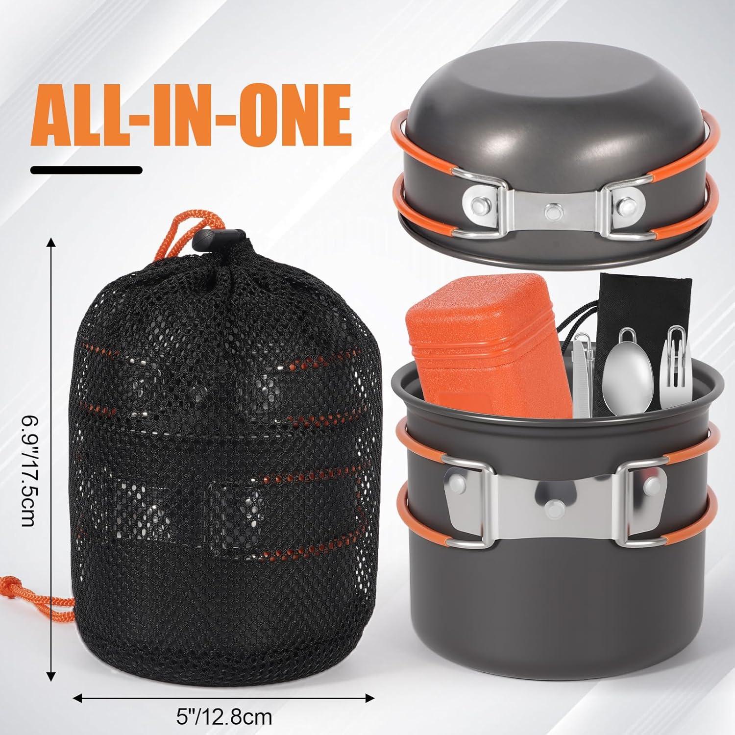 Juego de Utensilios de Camping REDCAMP con Mini Estufa - 10 Piezas