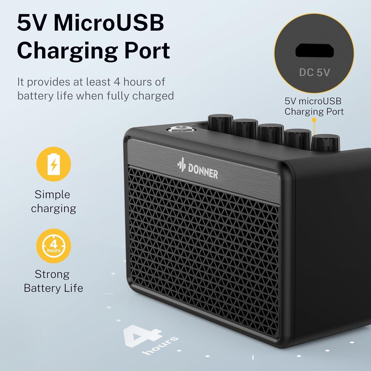 Amplificador de guitarra eléctrica mini Donner DA-10 5W portátil