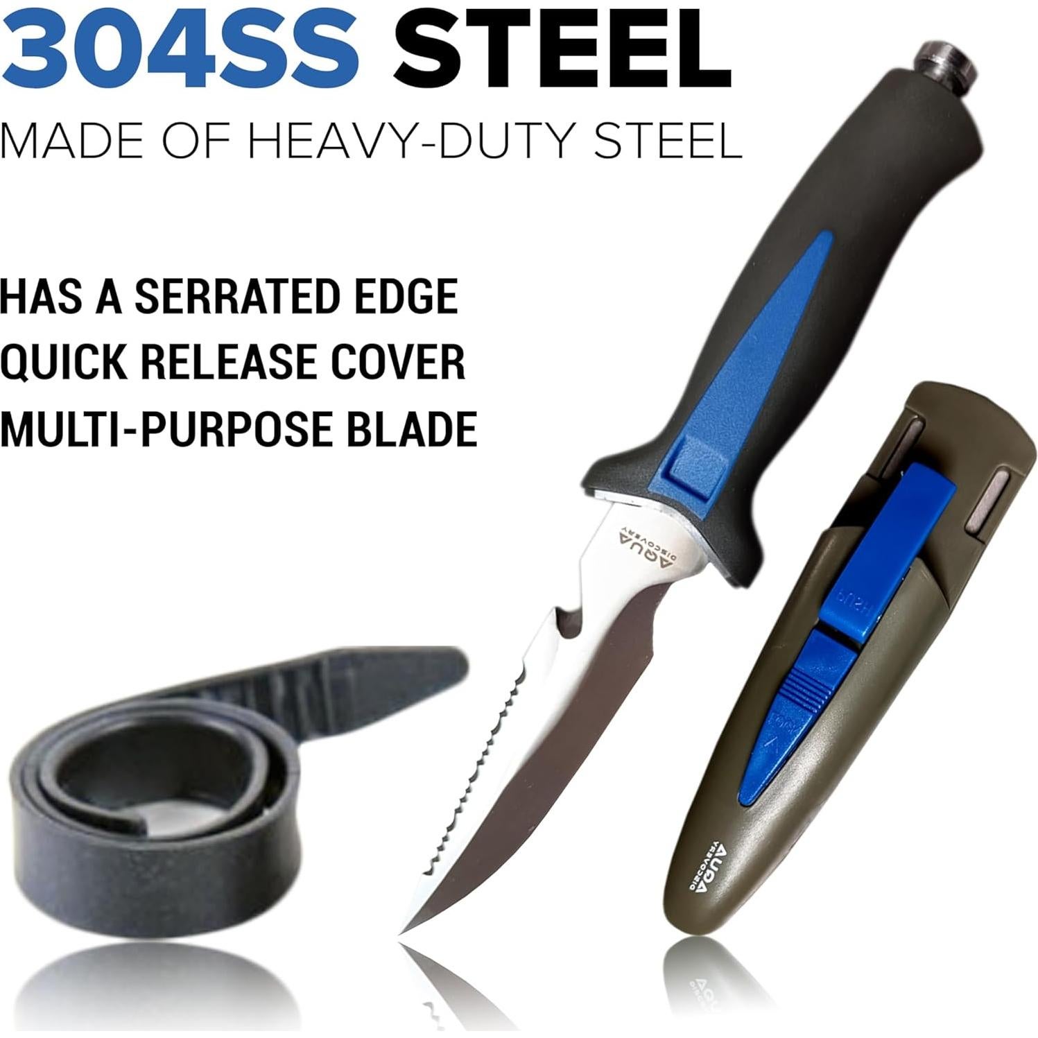 Cuchillo de Buceo AquaDiscovery 25.4 cm Acero Inoxidable Antideslizante