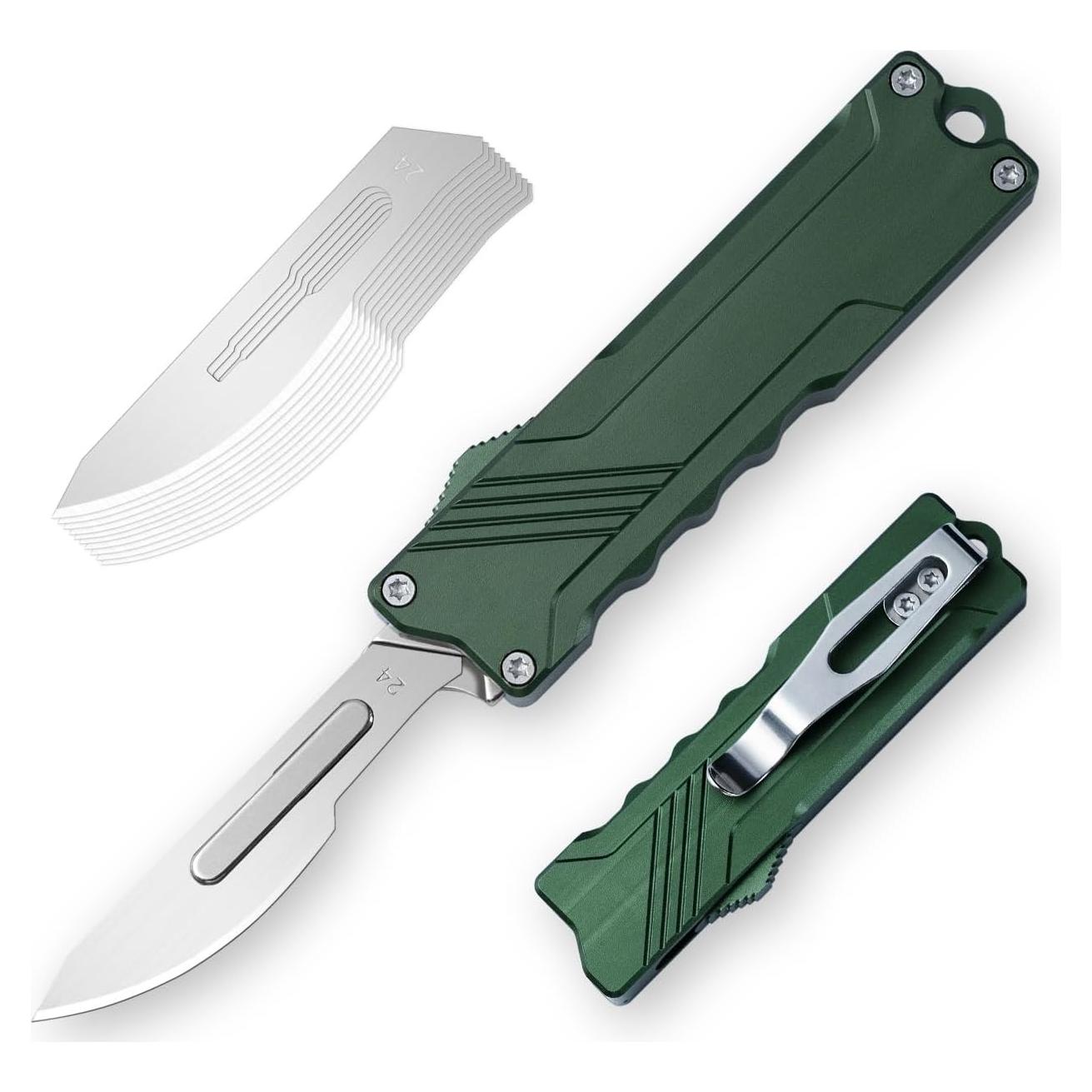 Cuchillo Utility XXOK Verde EDC Plegable con 10 Hojas Reemplazables