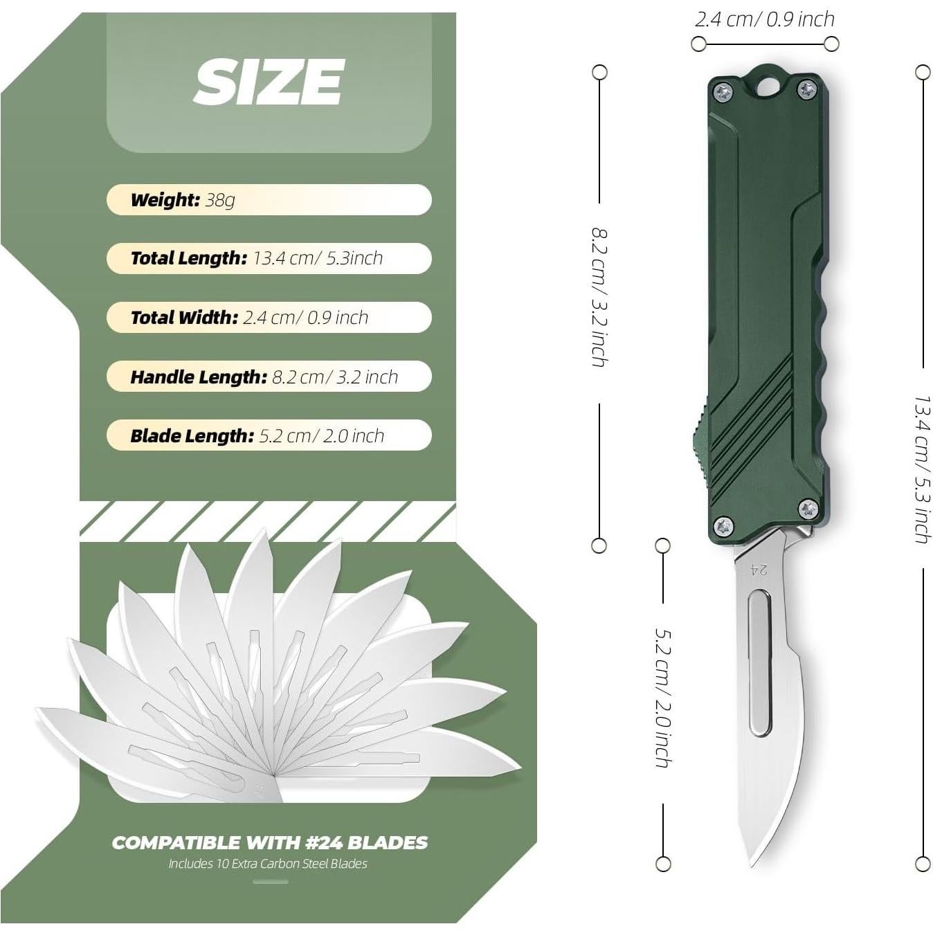 Cuchillo Utility XXOK Verde EDC Plegable con 10 Hojas Reemplazables