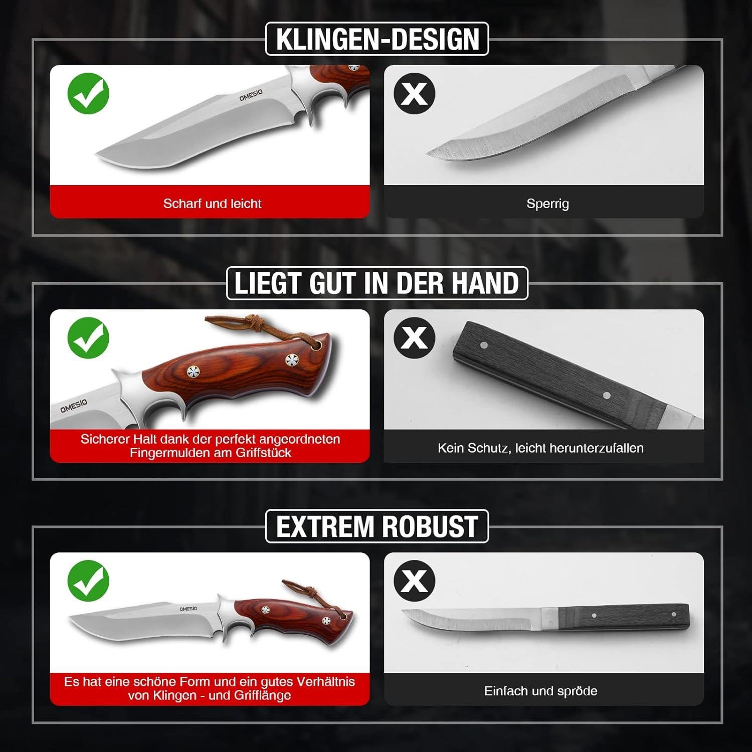 Cuchillo de Supervivencia Omesio Full Tang Acero M390 25.5cm