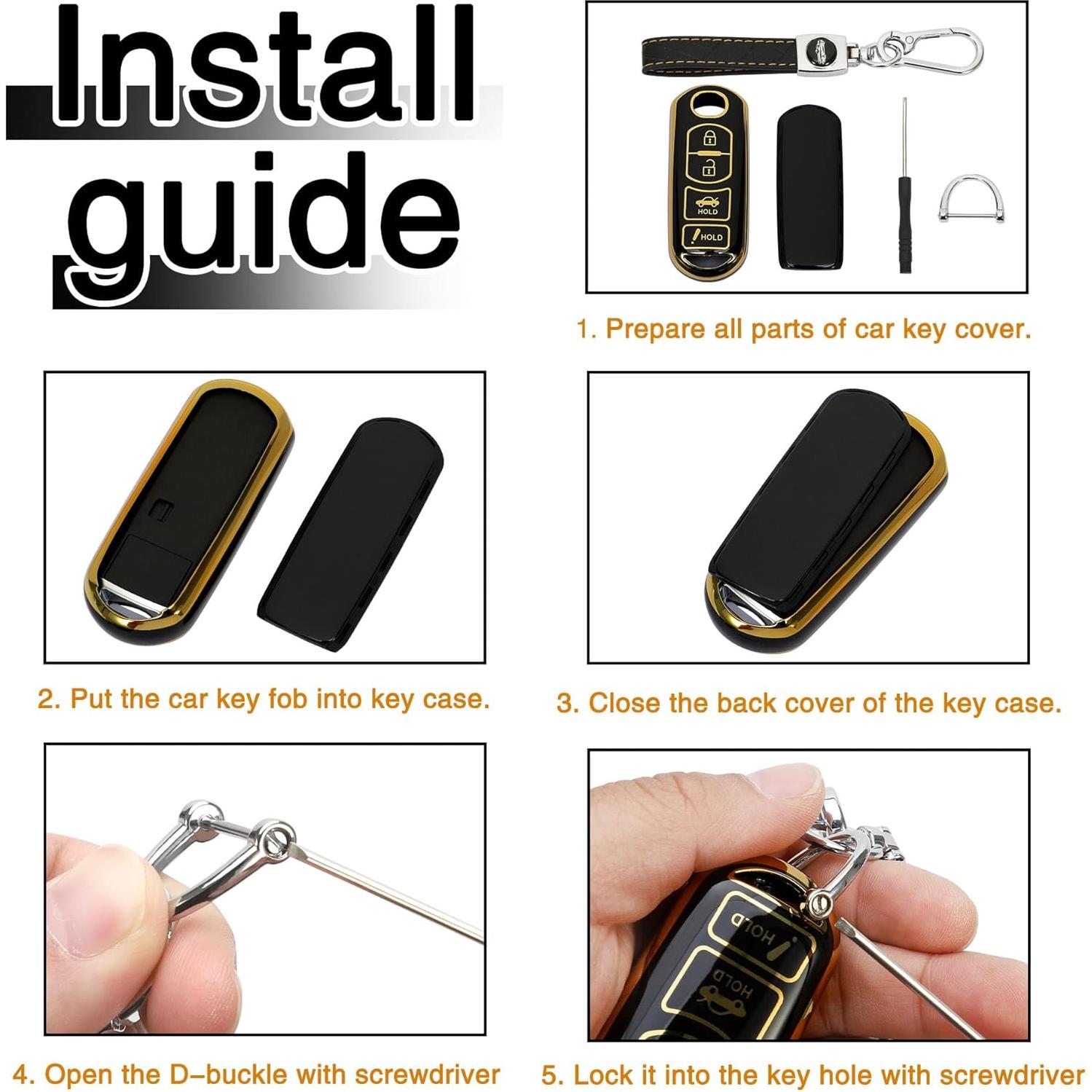 Cubierta de Llave TOMALL para Mazda 3 6 CX-3 4 Botones Negro