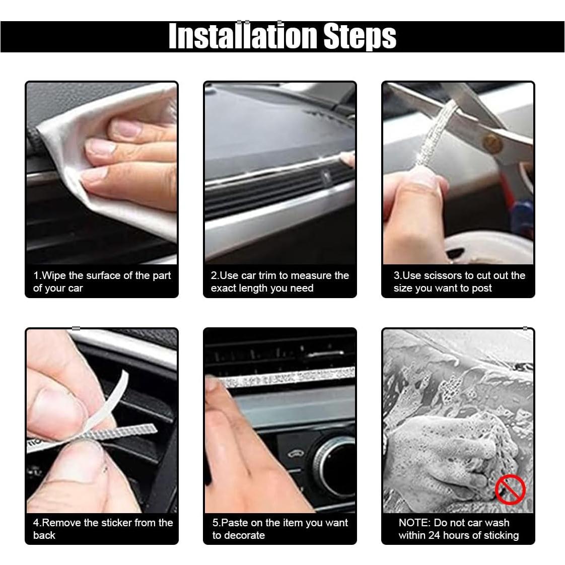 Trim de Coche Autoadhesivo JOYCOURT 5m Rhinestone Negro