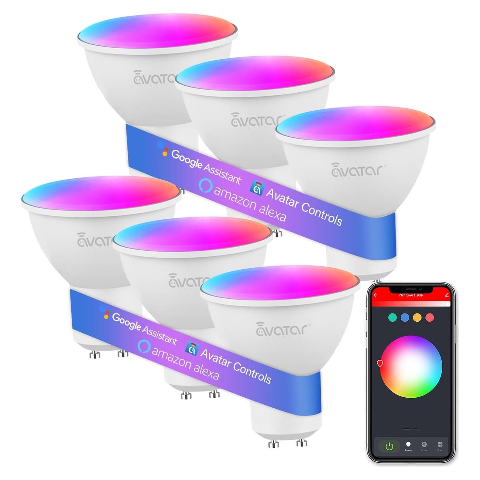 Paquete de 6 Bombillas LED Inteligentes GU10 5W RGB WiFi