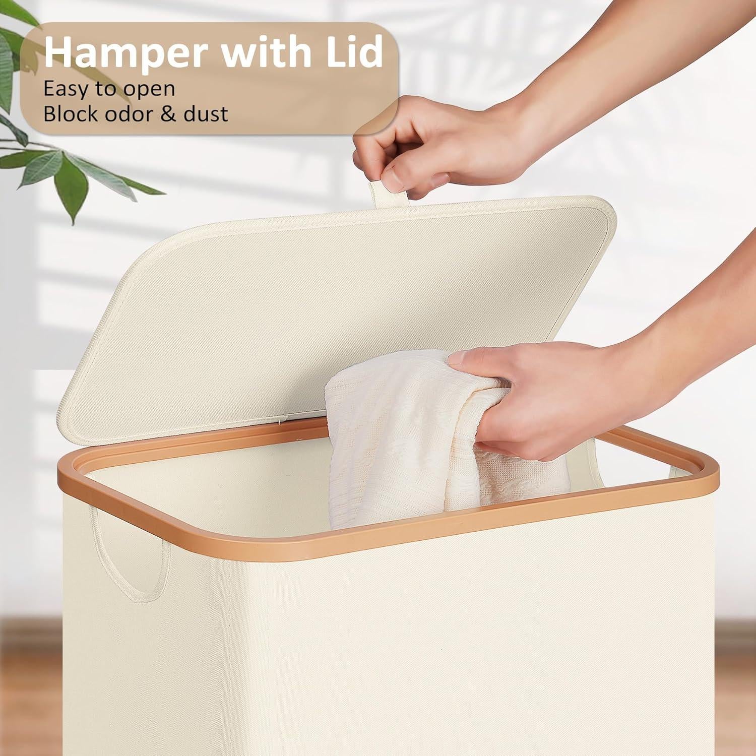 Cesta de lavandería delgada Vincona 75L beige con tapa