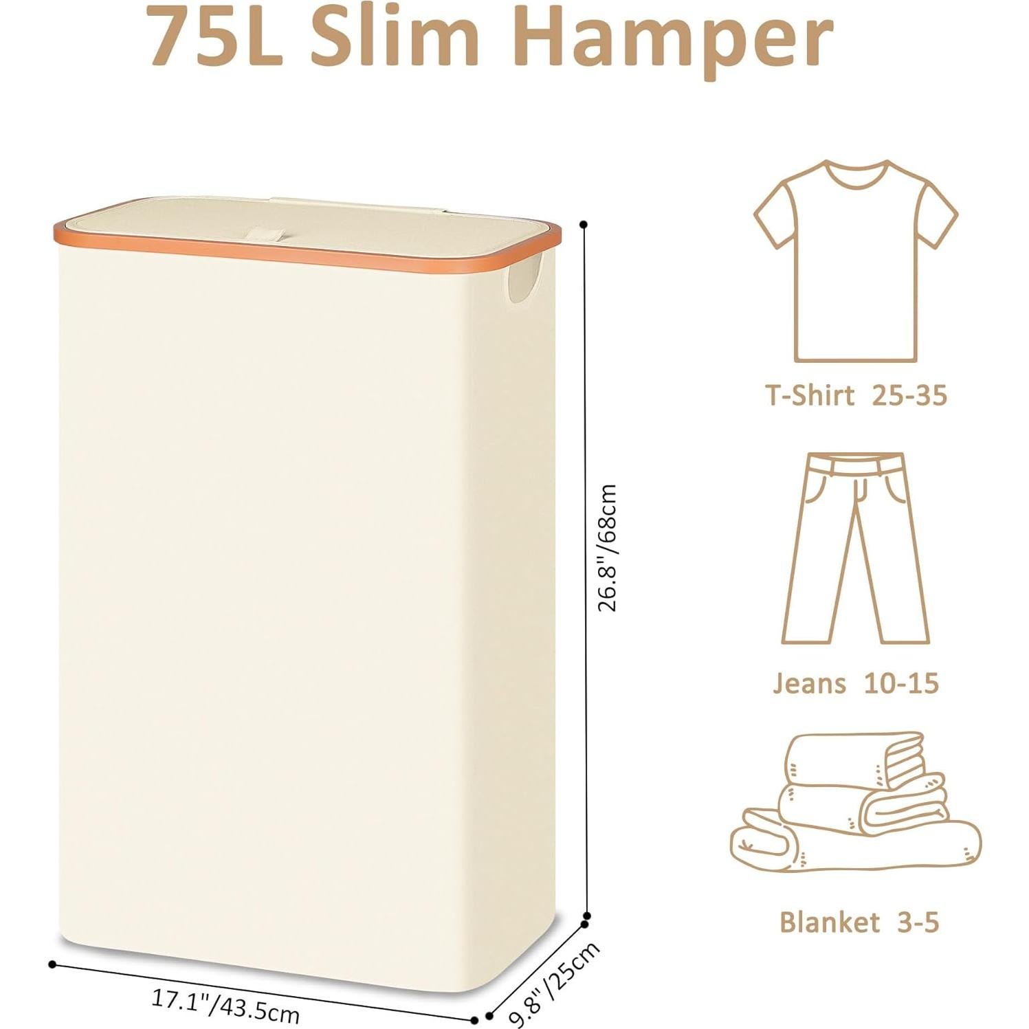 Cesta de lavandería delgada Vincona 75L beige con tapa