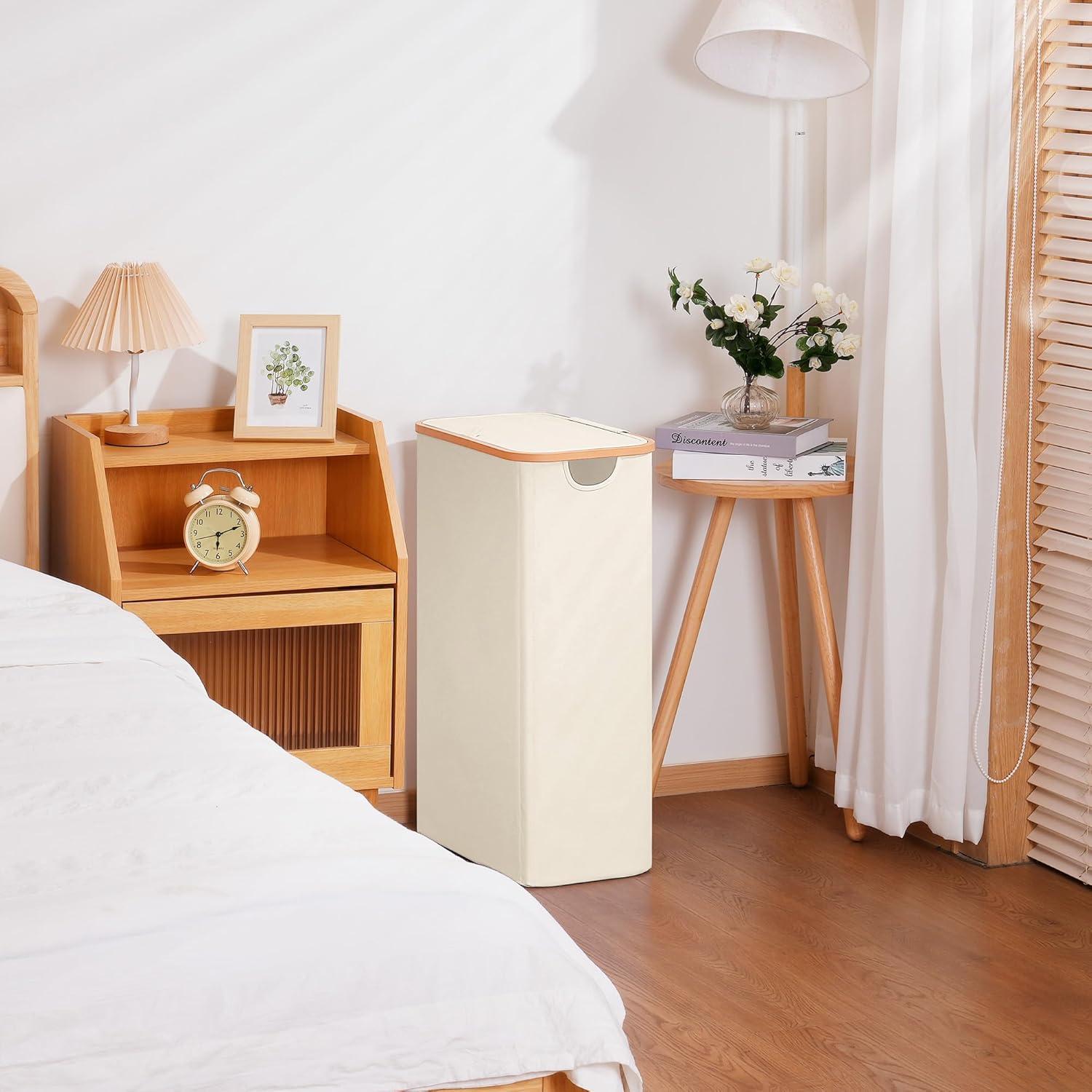 Cesta de lavandería delgada Vincona 75L beige con tapa