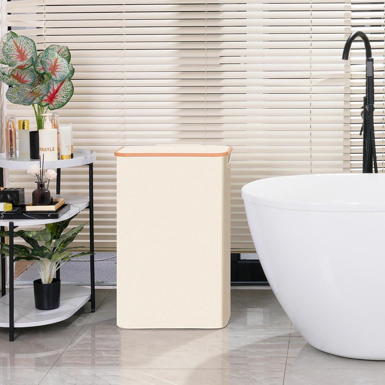 Cesta de lavandería delgada Vincona 75L beige con tapa