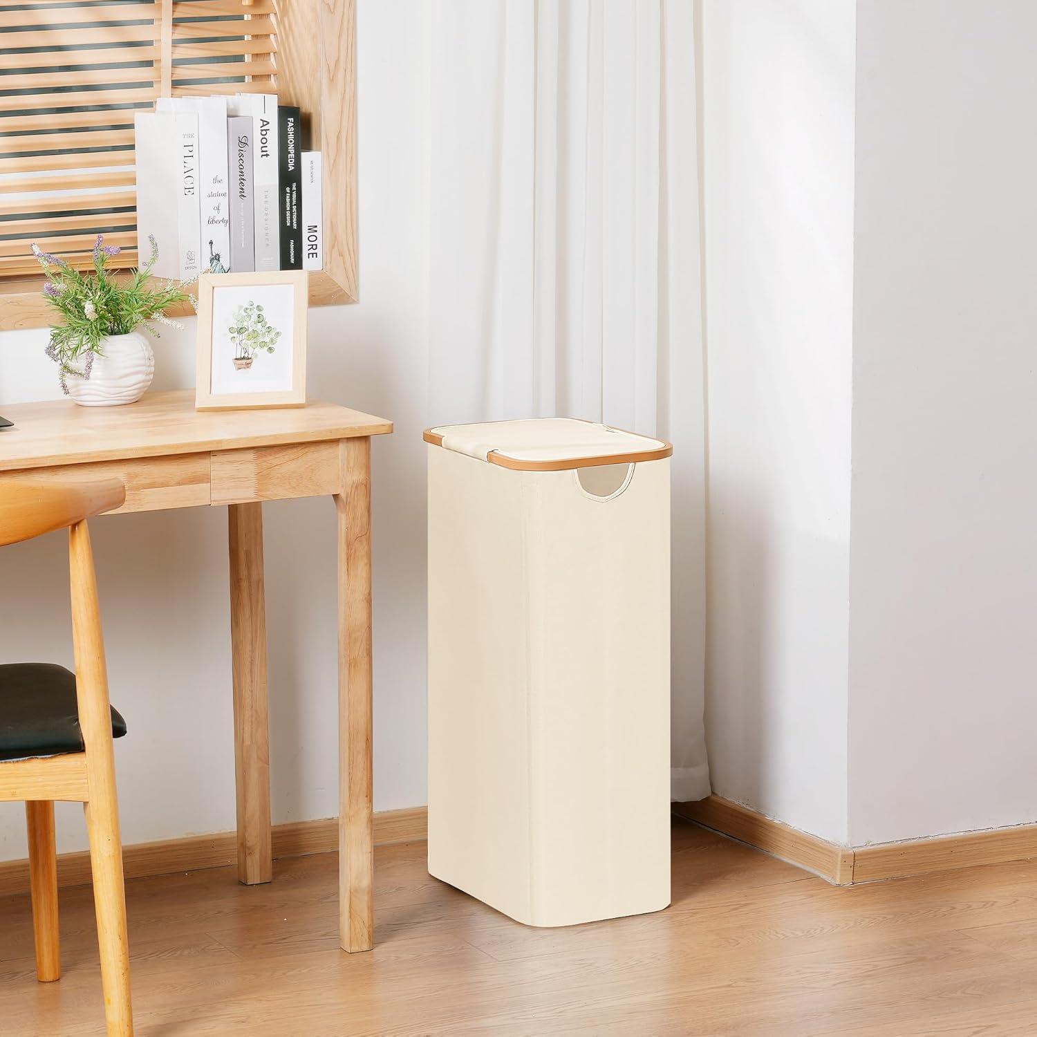 Cesta de lavandería delgada Vincona 75L beige con tapa