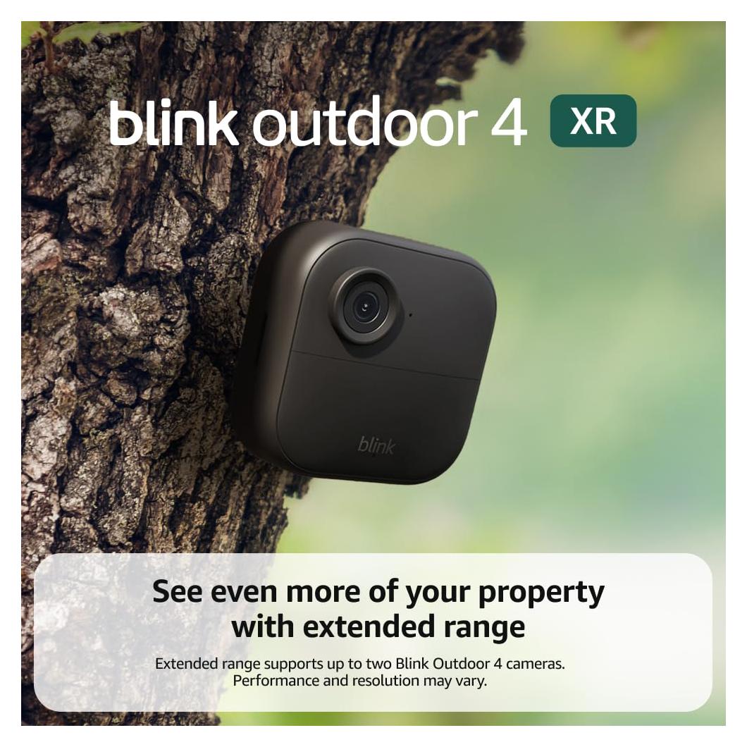 Blink Outdoor 4 XR (newest model) – two-year battery wireless camera with 4x security coverage, 1000 ft open-air range or 400 ft with typical use — 1 camera system