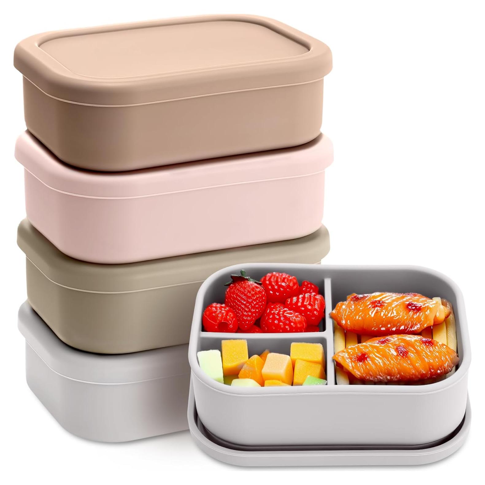Honeydak 4 Cajas de Almuerzo de Silicona Bento 3 Compartimentos
