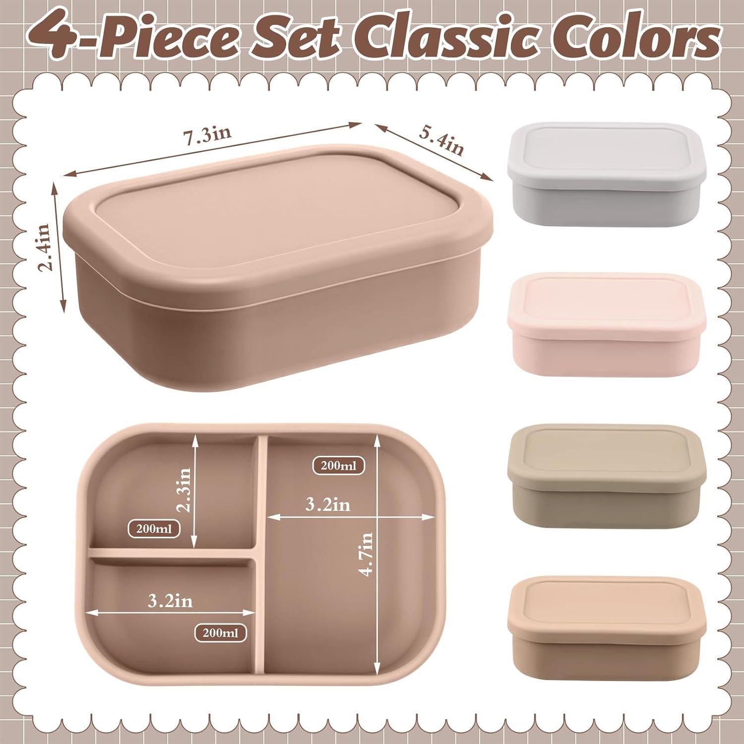 Honeydak 4 Cajas de Almuerzo de Silicona Bento 3 Compartimentos