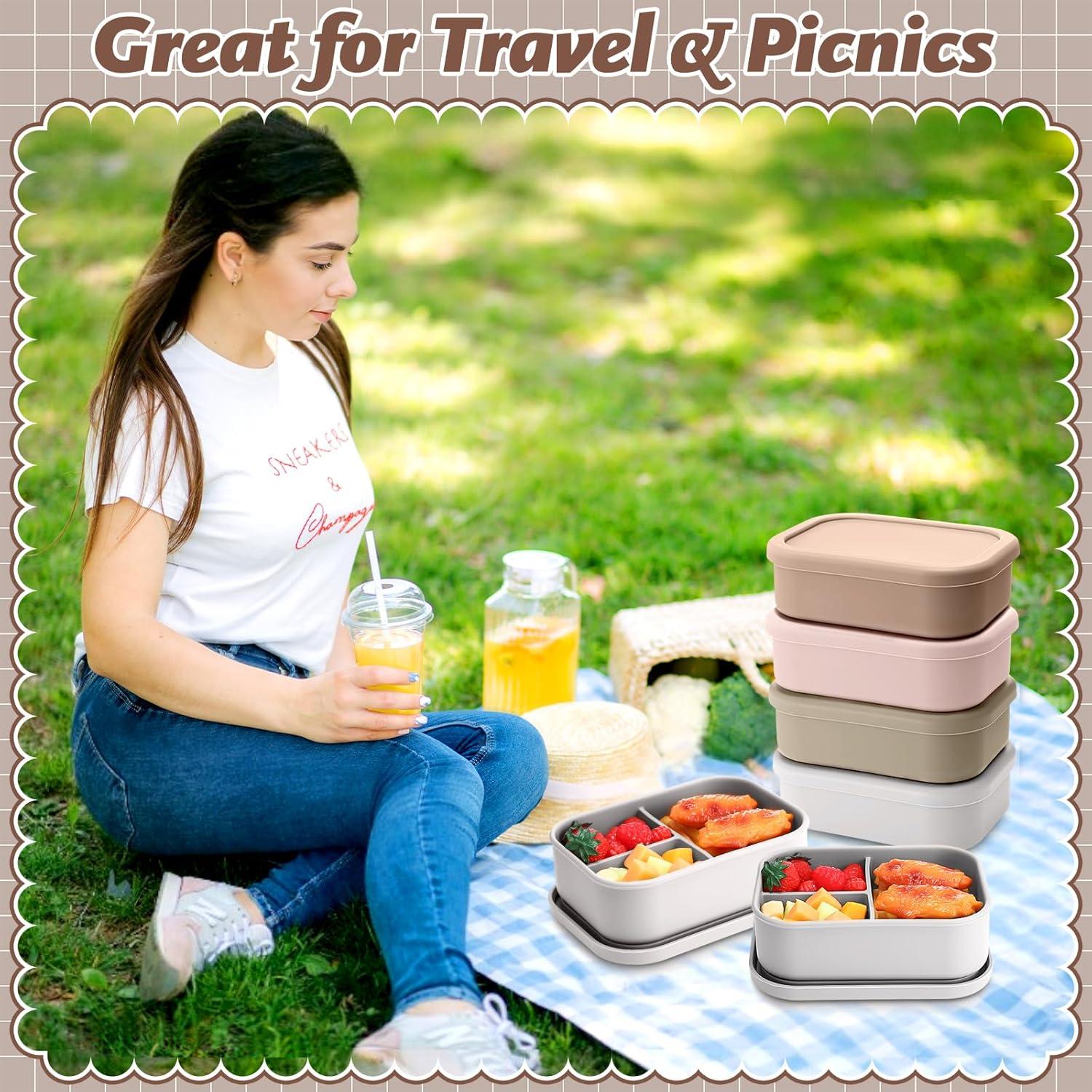 Honeydak 4 Cajas de Almuerzo de Silicona Bento 3 Compartimentos