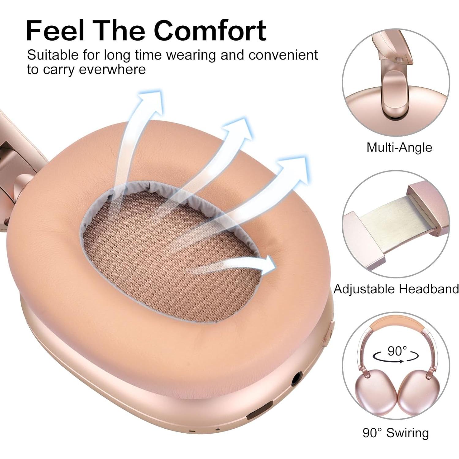 Auriculares RORSOU C6 Bluetooth 5.4 ANC Rosa Oro 60h