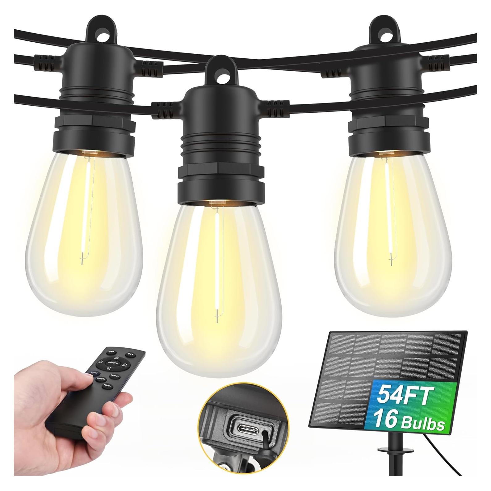 Luces de Cadena Solares AUBVERC 16 Enchufes 54 PIES IP65