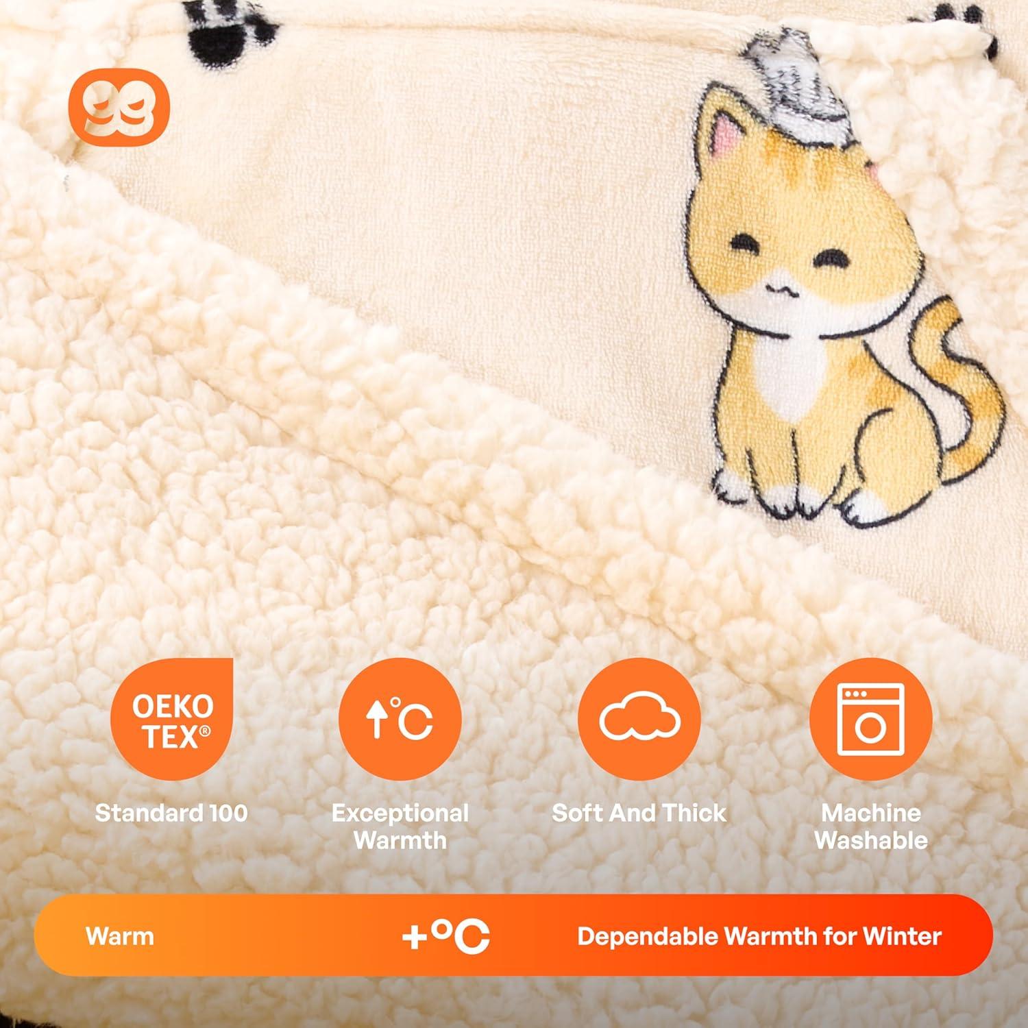 Manta con Capucha Giggling Getup Sherpa para Adultos - Gato Beige