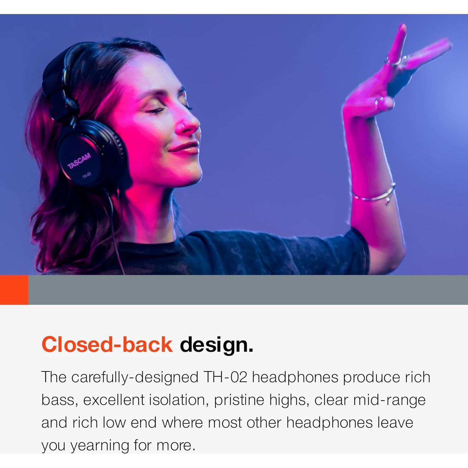 Auriculares de Estudio Tascam TH-02 con Cable, Plegables, 0.46 kg