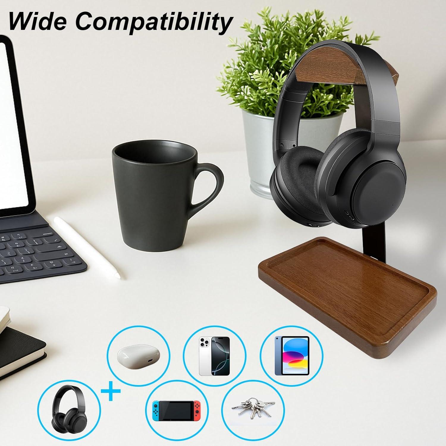 Soporte de Auriculares de Madera Sólida HOTUFELG HXT-F con Bandeja