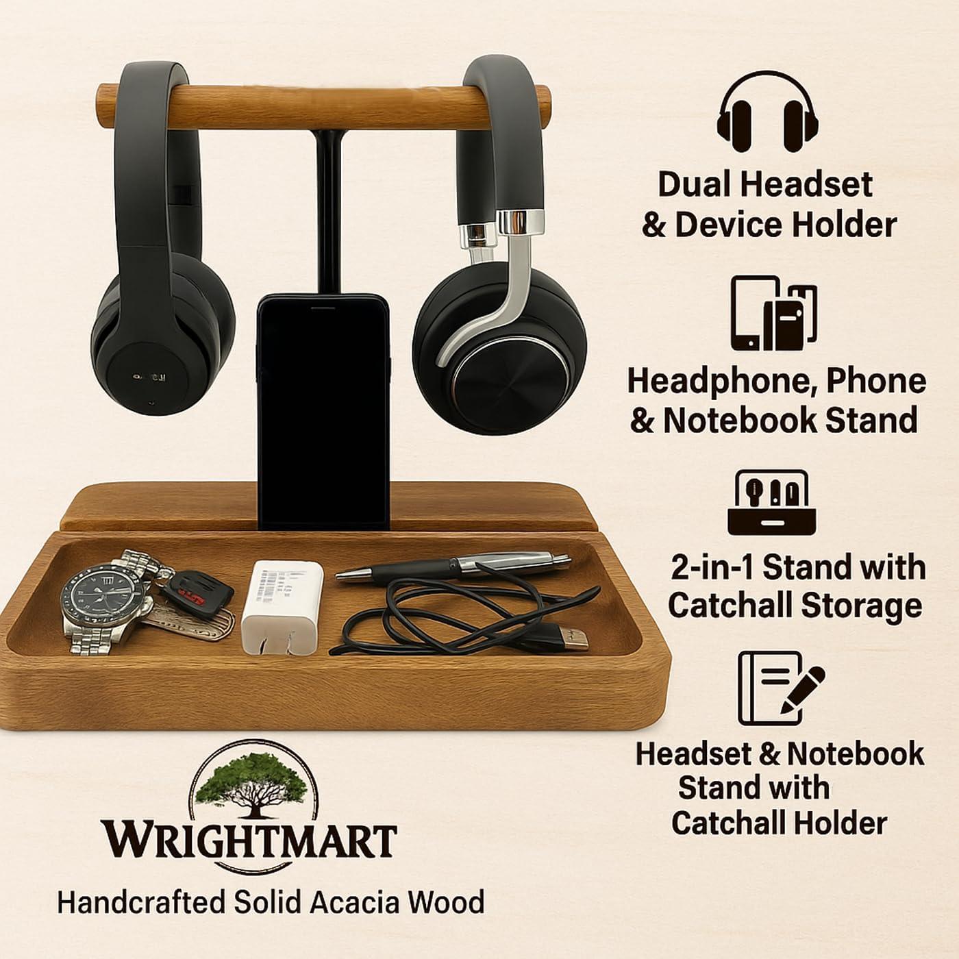 Soporte para Auriculares Doble de Madera Acacia WRIGHTMART