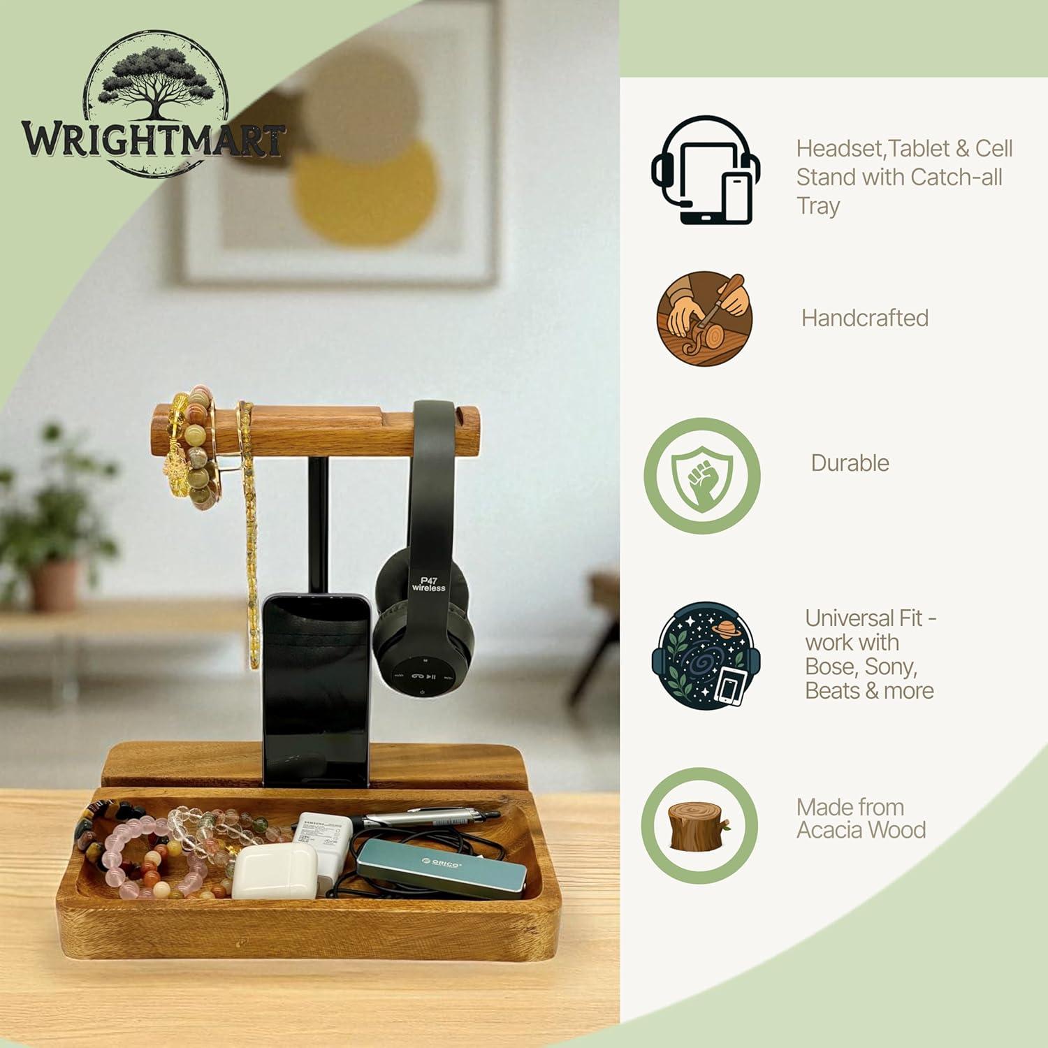 Soporte para Auriculares Doble de Madera Acacia WRIGHTMART