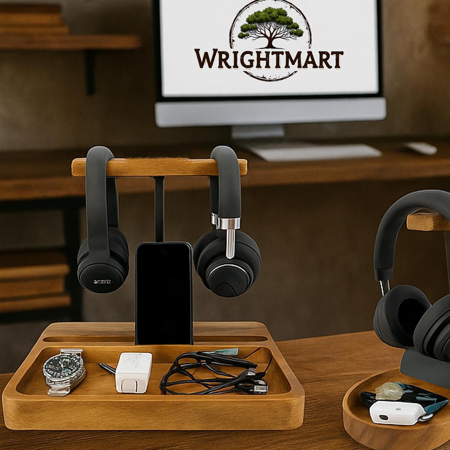 Soporte para Auriculares Doble de Madera Acacia WRIGHTMART