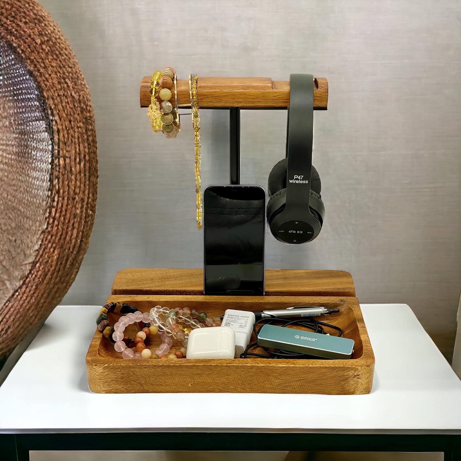 Soporte para Auriculares Doble de Madera Acacia WRIGHTMART