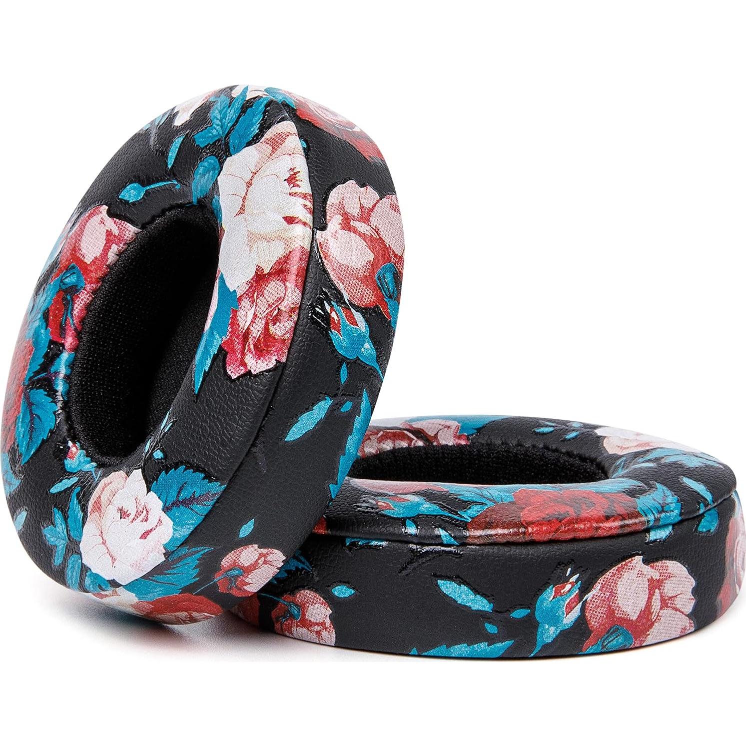 Almohadillas de Repuesto Wicked Cushions para Beats Solo 2 y 3 - Cuero Suave, Espuma de Memoria, Color Negro Floral