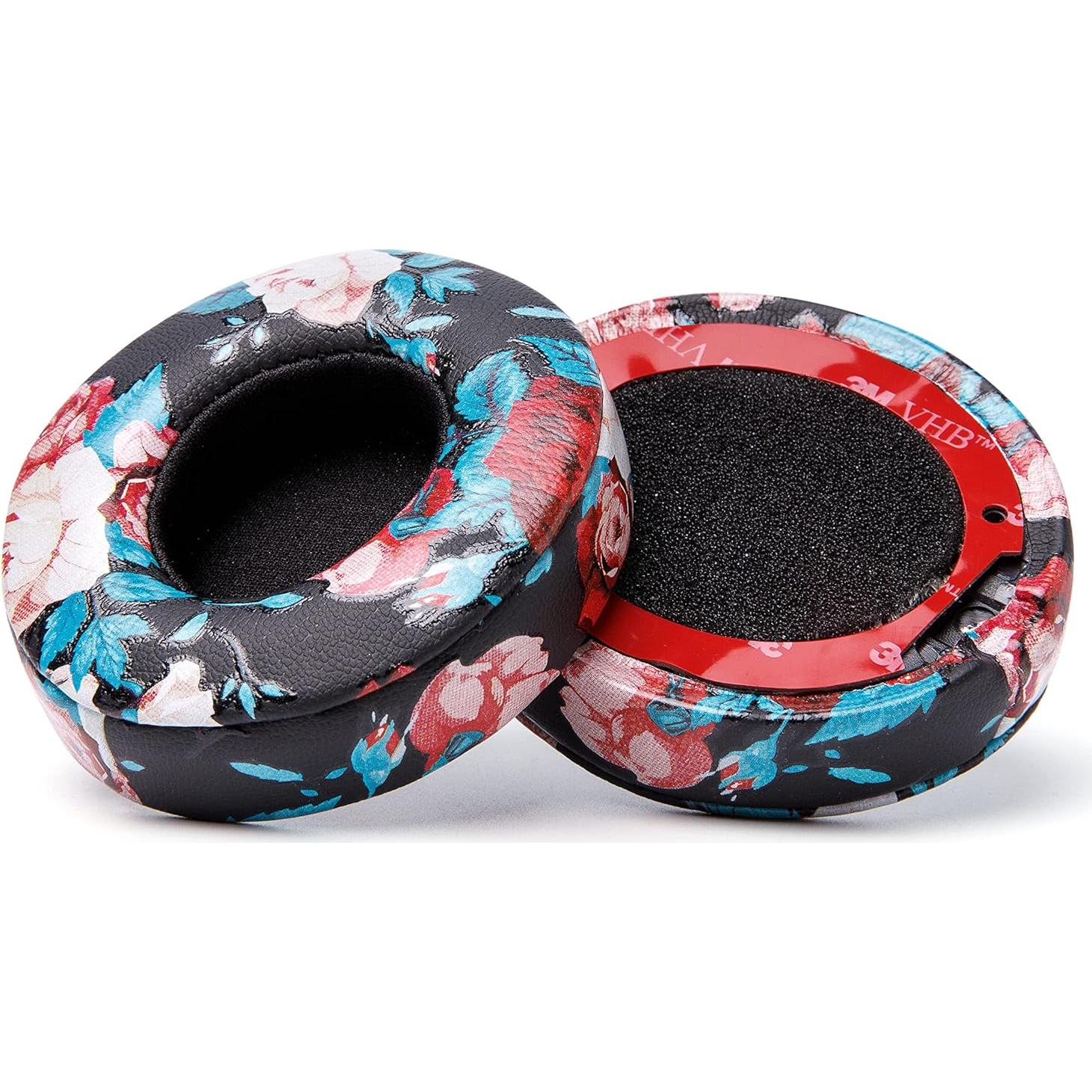 Almohadillas de Repuesto Wicked Cushions para Beats Solo 2 y 3 - Cuero Suave, Espuma de Memoria, Color Negro Floral