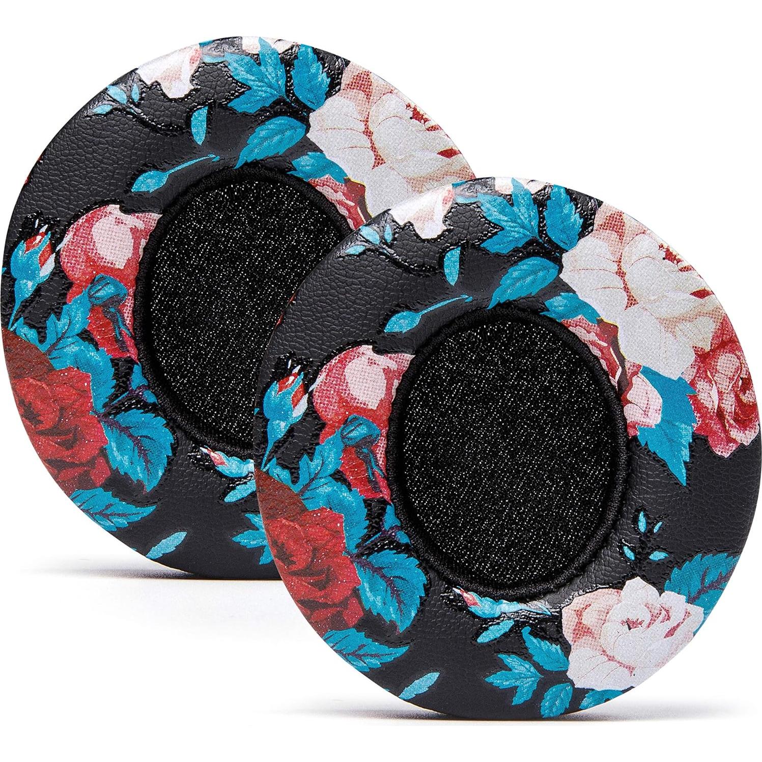 Almohadillas de Repuesto Wicked Cushions para Beats Solo 2 y 3 - Cuero Suave, Espuma de Memoria, Color Negro Floral