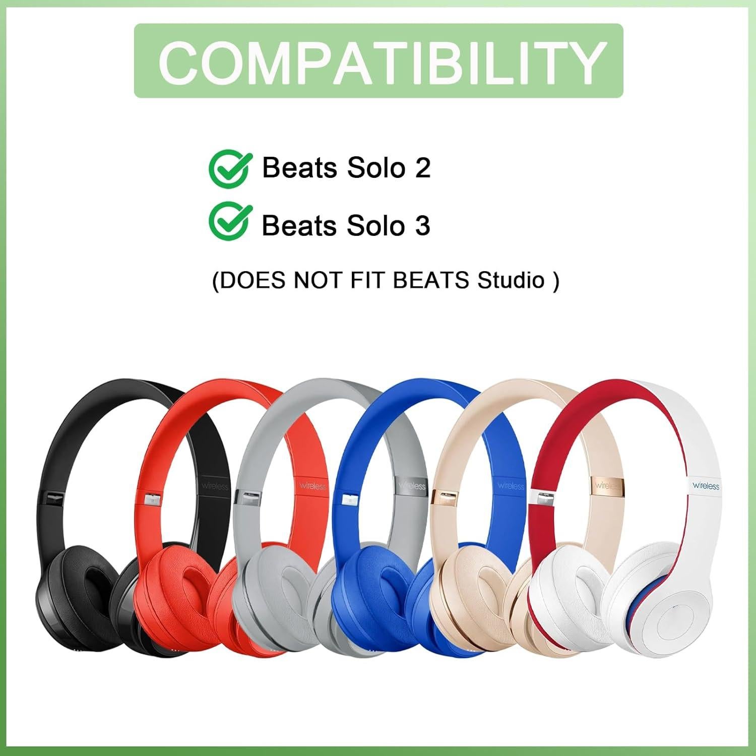 Almohadillas de Reemplazo para Auriculares Beats Solo2/3 - Cuero de Proteína y Espuma de Memoria