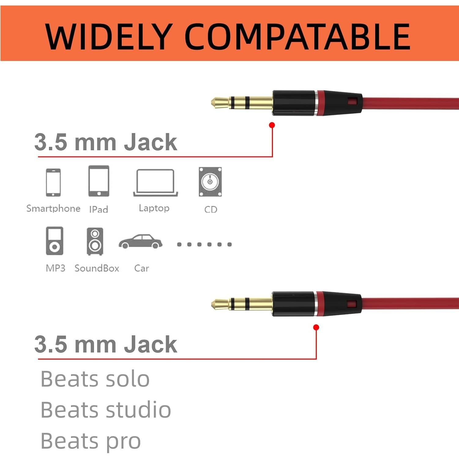 Cable de audio estéreos 3.5mm Learsoon 120cm para Beats