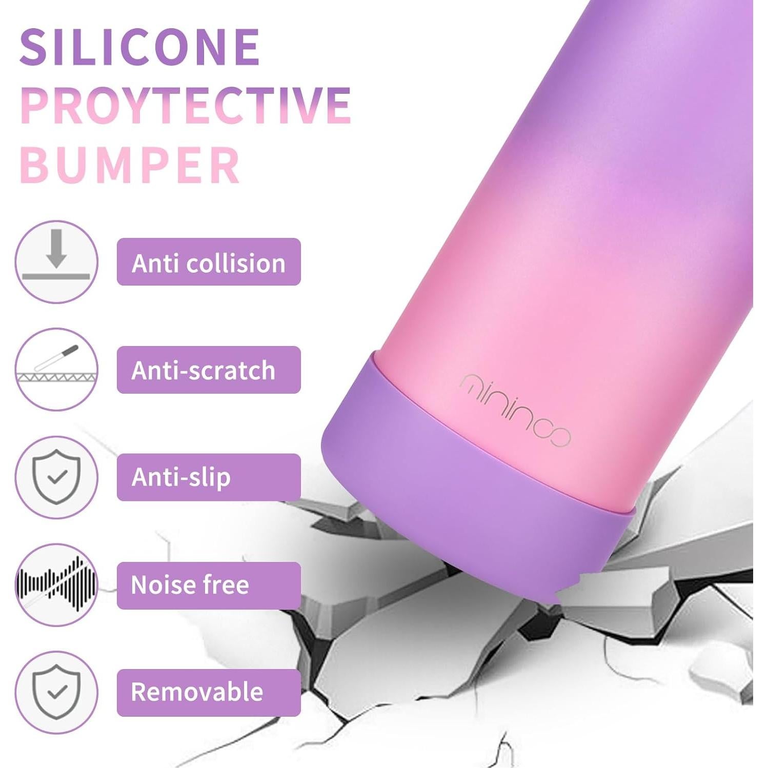 Botella de Agua Mininoo 473ml Acero Inoxidable con Popote 2 Pzas