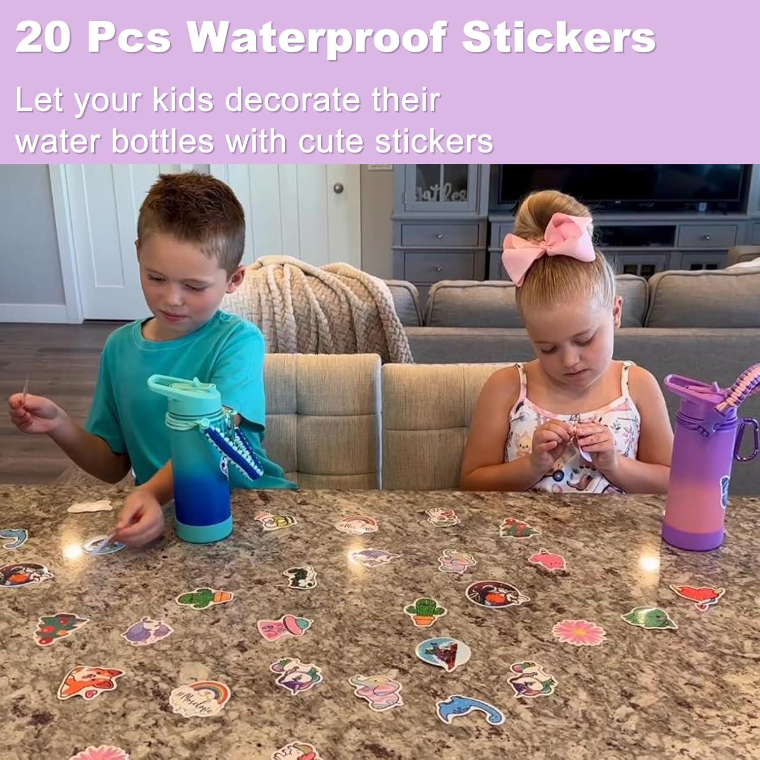 Botella de Agua Mininoo 473ml Acero Inoxidable con Popote 2 Pzas