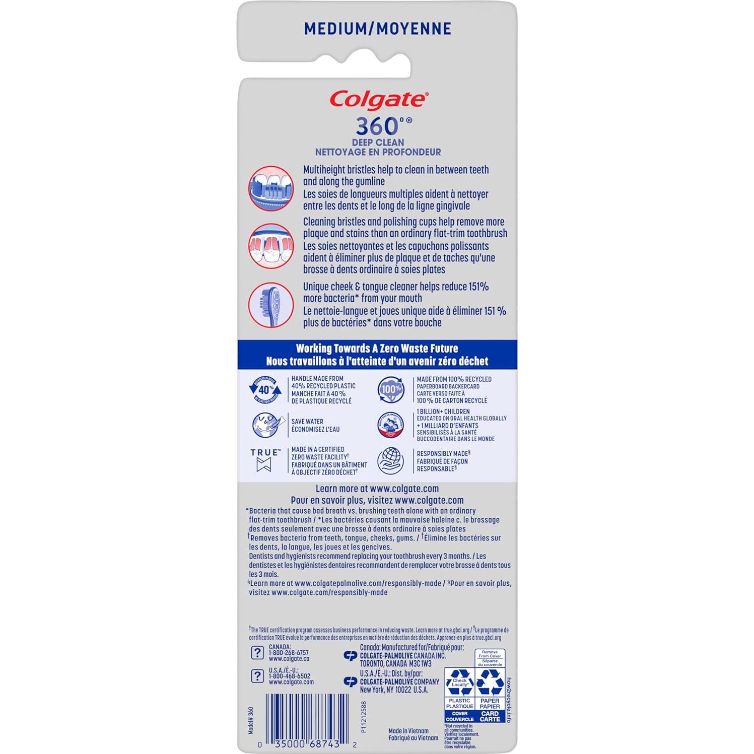 Cepillo de dientes Colgate 360 Limpieza Completa - Paquete de 4