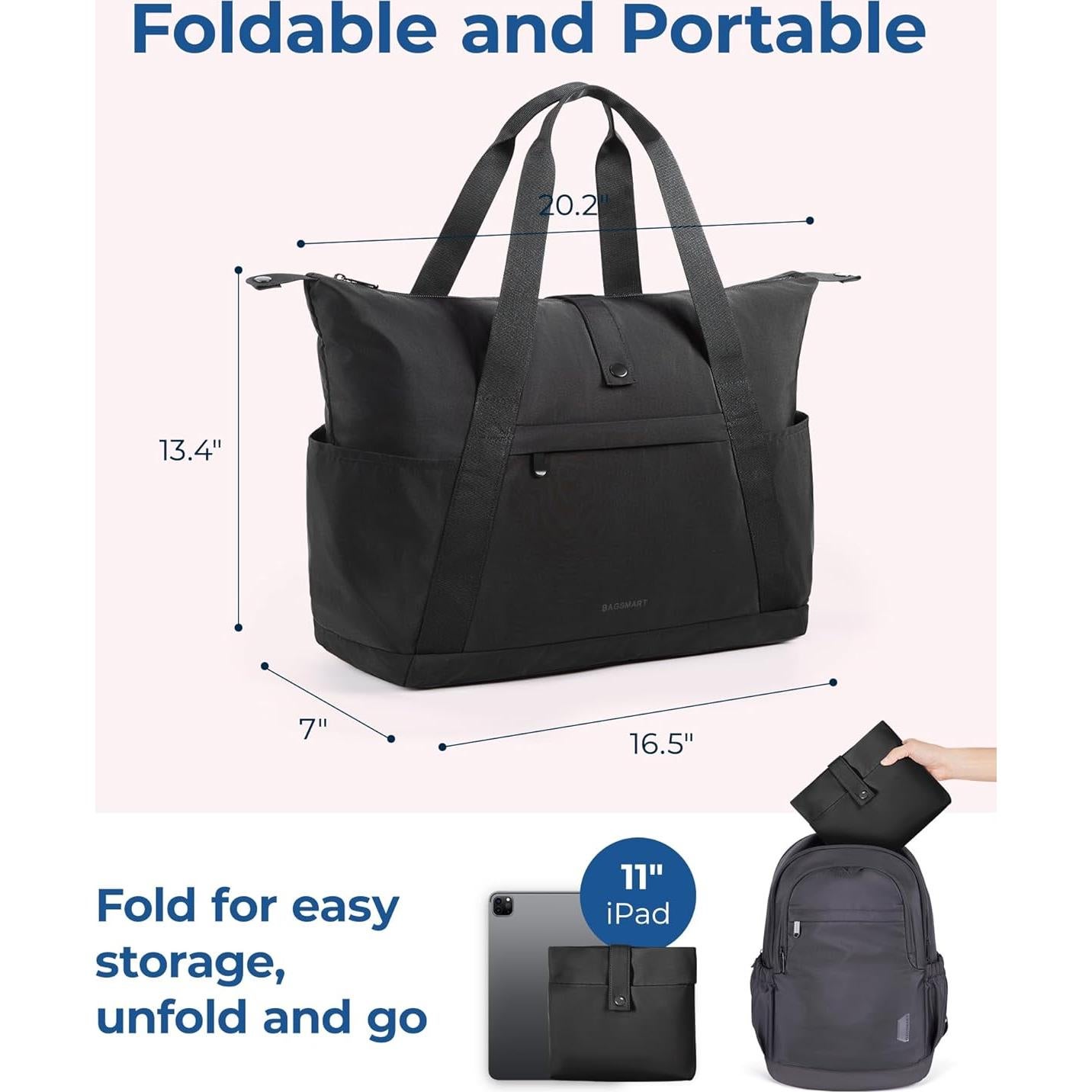 Bolsa de Gimnasio Plegable BAGSMART 23L Negra para Viajes