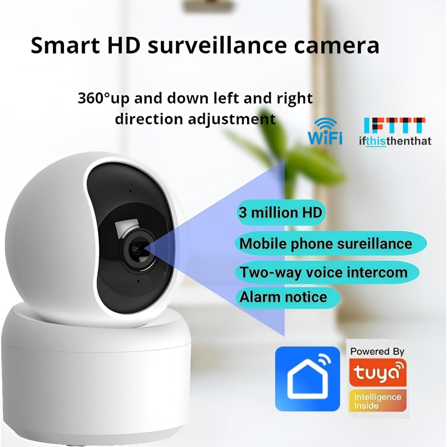 Cámara de Seguridad Interior Tuya 3MP WiFi 360° con Visión Nocturna