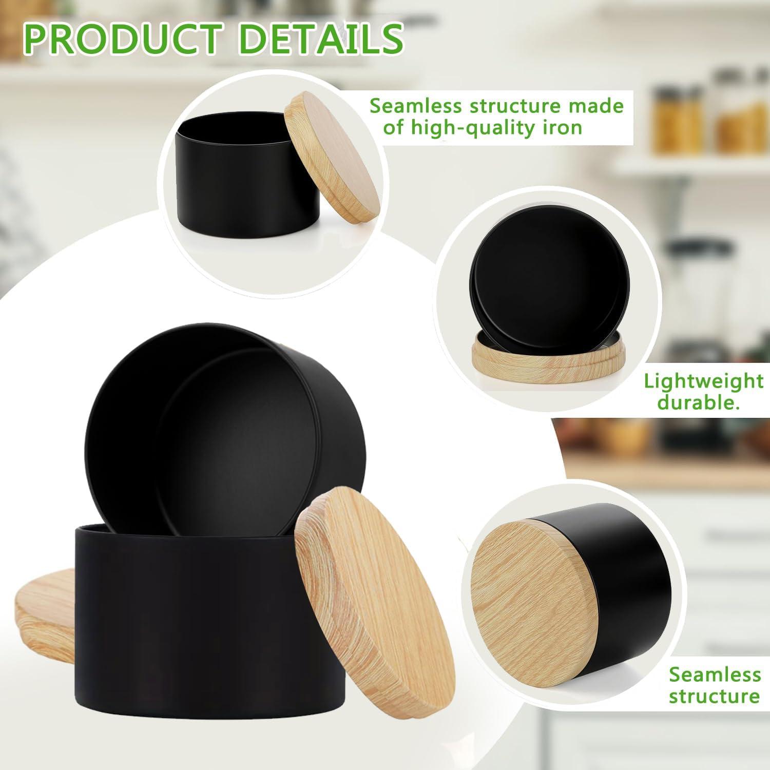 Latas de Vela Negras ABK 24PCS 118ml con Tapas de Madera