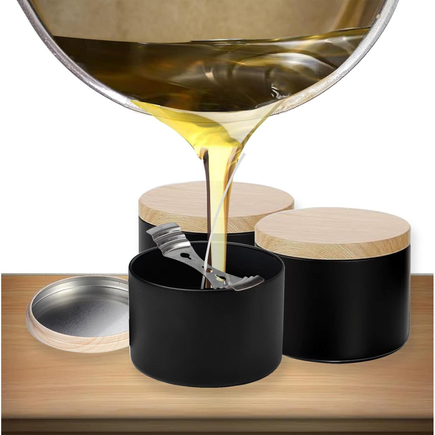 Latas de Vela Negras ABK 24PCS 118ml con Tapas de Madera