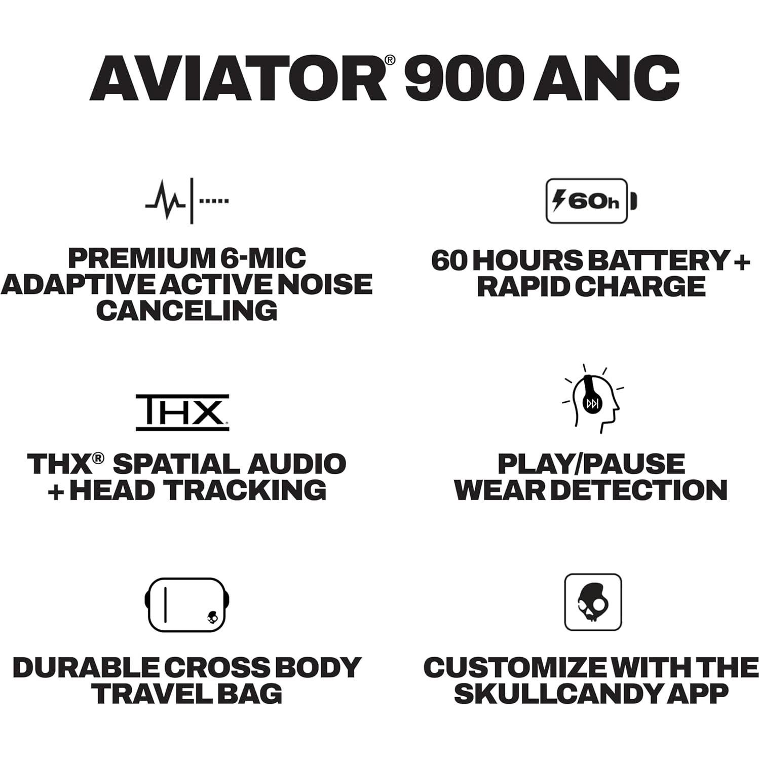 Auriculares Inalámbricos Skullcandy Aviator 900 ANC - Audio Espacial, 60h Batería
