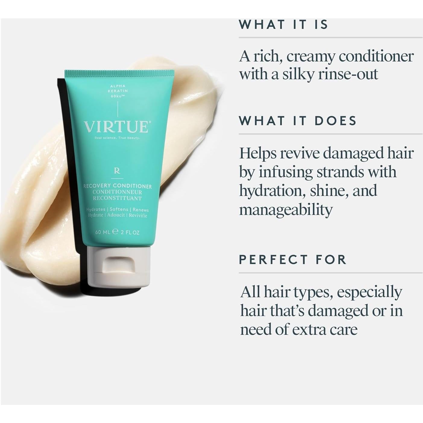 Acondicionador Virtue 59 ml - Recuperación Queratina Sin Sulfatos