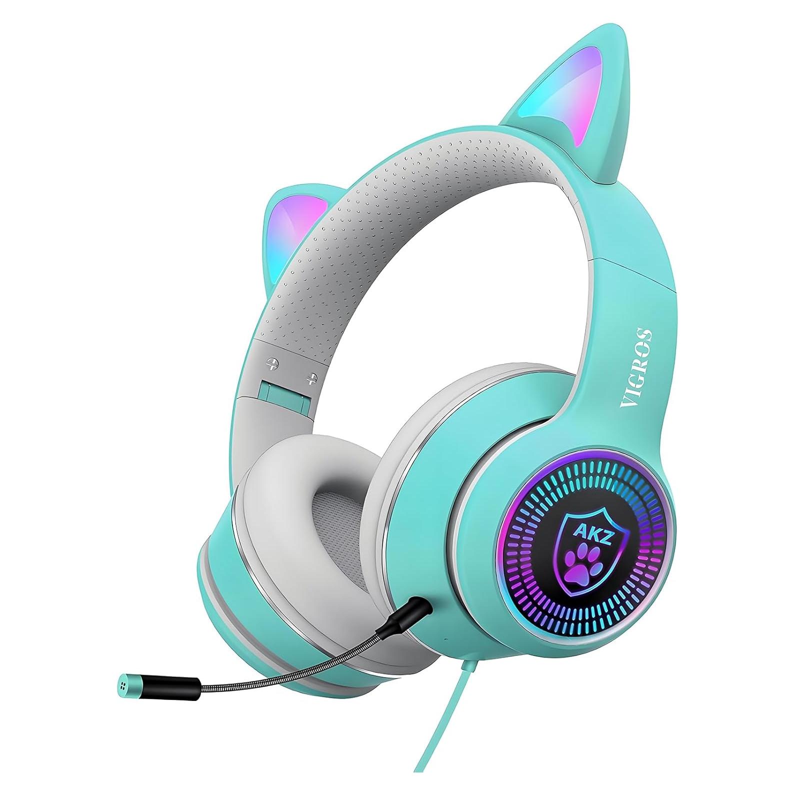 Auriculares Gaming VIGROS con Orejas de Gato y Luz LED 3.5mm