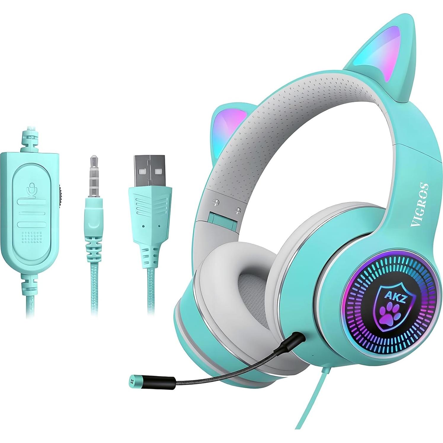 Auriculares Gaming VIGROS con Orejas de Gato y Luz LED 3.5mm