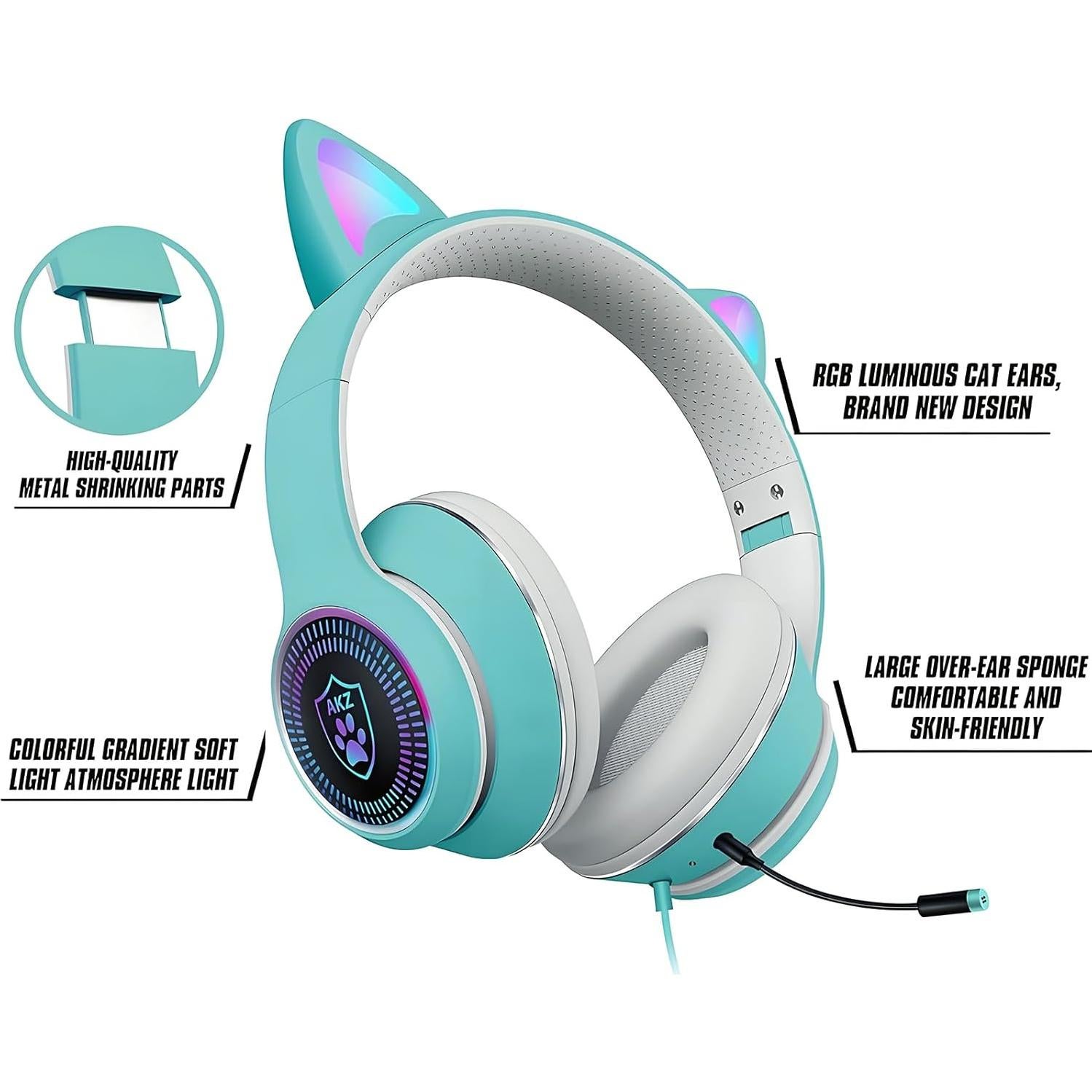 Auriculares Gaming VIGROS con Orejas de Gato y Luz LED 3.5mm